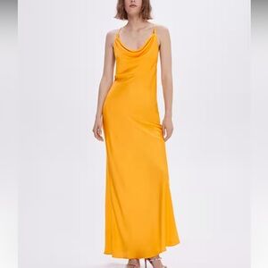 Mango draped neck satin dress